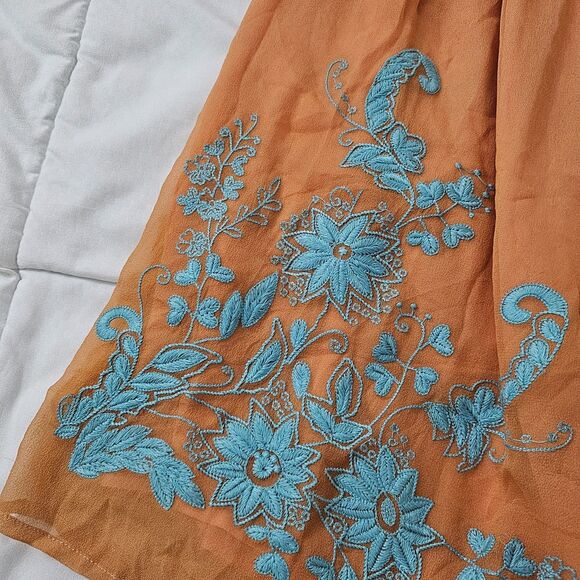 Sundance Skirt Medium Coral Orange Silk Embroidered Floral Tassels Mini Boho - Picture 5 of 9